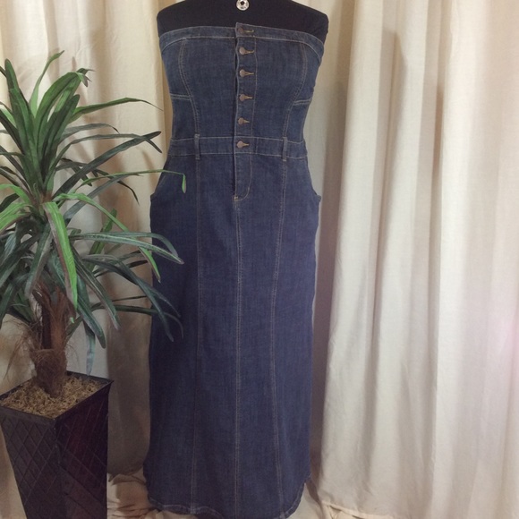 strapless denim maxi dress